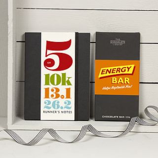 runner's chocolate and notebook gift set by quirky gift library