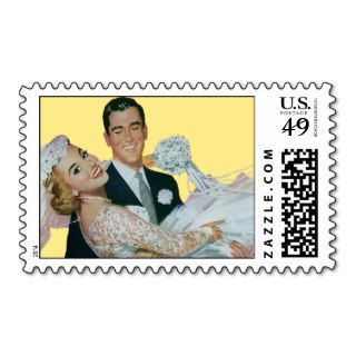 Vintage Wedding, Groom Carrying Bride, Newlyweds Postage Stamps