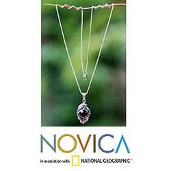 Sterling Silver 'Nest Of Lilies' Onyx Flower Necklace (Indonesia) Novica Necklaces