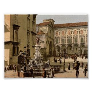 Street scene, Naples, Italy classic Photochrom Poster
