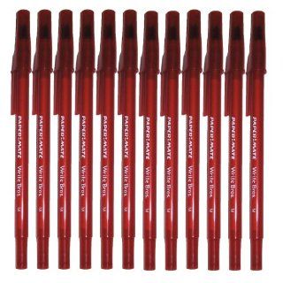 Paper Mate Write Bros 12 Capped Ball Point Pens, Red Ink, Medium Point, 1.0 mm  Ballpoint Stick Pens 