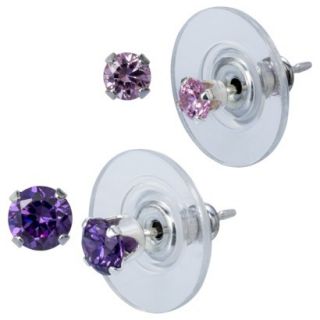 Sterling Silver Duo Round Stud Set   Pink/Purple