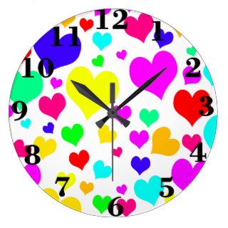 Bright Neon Rainbow Girly Cute Love Hearts Pattern Wall Clock