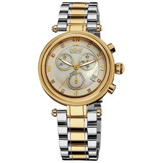 Burgi Women's Mother of Pearl Dial Chronograph Stainless Steel Bracelet Watch Burgi Women's Burgi Watches