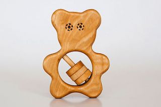 organic wooden teddy bear rattle by wooden toy gallery