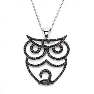 1.05ct Black Spinel Owl Design Sterling Silver Pendant with 16 1/2" Chain