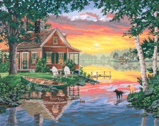 Dimensions Needlecrafts Paintworks Paint By Number, Sunset Cabin   Childrens Paint By Number Kits