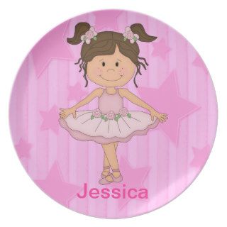 Cute Pink Ballet Girl On Stars and stripe Party Plates