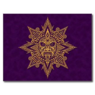 Aztec Sun Mask Golden Purple Postcard