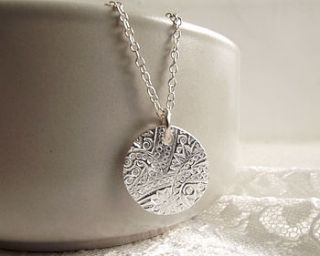 silver textured round pendant by lucy kemp jewellery