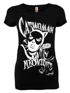 LOGOSHIRT DC Comics Retro Damen T Shirt CATWOMAN MEOW Schwarz Gr. M   New Girl Sport & Freizeit