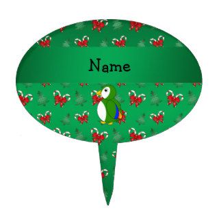 Personalized name parrot green candy canes bows cake toppers