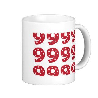 Number 9   White Stars on Dark Red Coffee Mugs