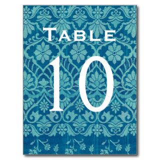 Turquoise Damask Wedding Table Number Card Recepti Post Cards