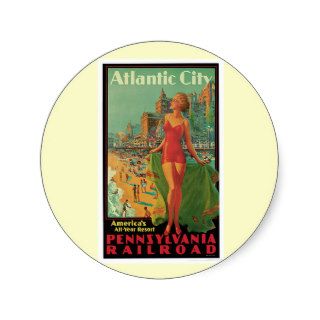 Vintage Atlantic City NJ US USA Travel Poster Art Round Sticker