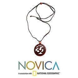 Coconut Shell 'Java Yoga' Polyester Necklace (Indonesia) Novica Necklaces