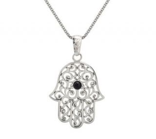 Or Paz Sterling Silver and Onyx Hamsa Pendant with Chain —