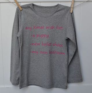 girl's personalised 'xmas wish list' t shirt by a for angels