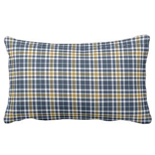 Navy and Yellow Gold Sporty Plaid Lumbar Cushion Pillows