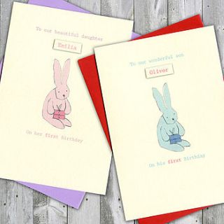 'bunny' personalised first birthday card by the little brown rabbit