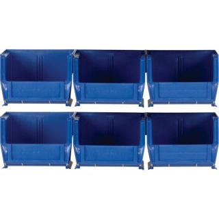 Quantum Heavy-Duty Storage Bins — 6-Pk., Blue  Louvered Panel   Rail Systems