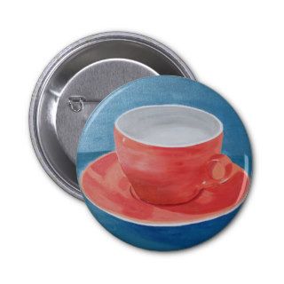 Coffee Cup Painting Button   Orange and Blue