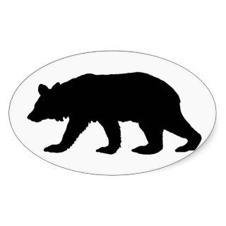 Black Bear Silhouette Oval Sticker