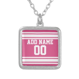 Sports Jersey with Name and Number   Pink White Custom Necklace