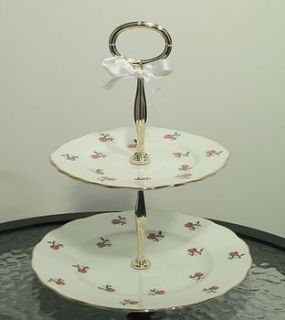 multi tier vintage rosebud cake stand by teacup candles