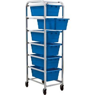 Quantum Storage 6 Shelf Cart With 6 Cross Stack Tubs — 27in. x 19in. x 71in. Cart Size, Blue  Mobile Bin Units