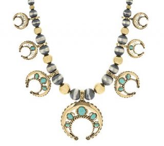 American West Sterling/Brass 17 1/4 Turquoise Naja Necklace —