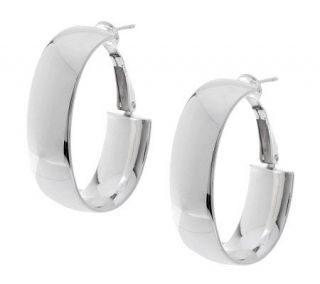 UltraFine Silver 1 1/4 Polished Oval Omega Back Hoop Earrings —