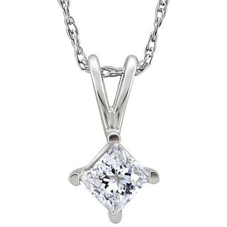 14k White Gold Diamond Princess Solitaire Necklace Diamond Necklaces