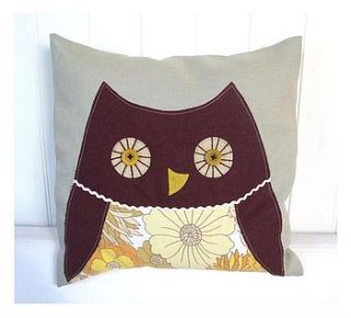 little owl appliqué linen cushion by sewgirl