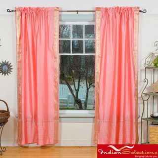 Peach Pink Rod Pocket Sheer Sari Curtain Panel Pair (India) Curtains