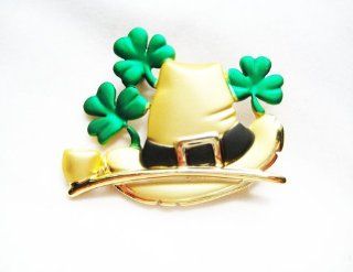 Danecraft Gold Plated Irish Leprechaun Pipe Shamrock Clover St. Patrick's Day Pin Brooch Jewelry