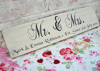 wedding gift 'mr & mrs' personalised plaque by harriet beeby