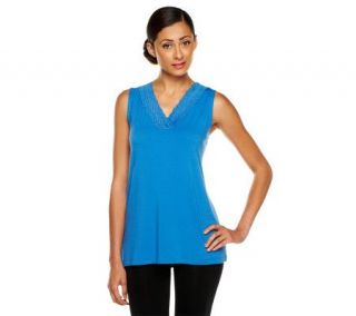 Susan Graver Rayon Stretch Sleeveless Tank with Lace Neckline —