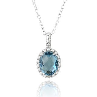 Glitzy Rocks Silver London Blue Topaz and Diamond Accent Oval Necklace Glitzy Rocks Gemstone Necklaces