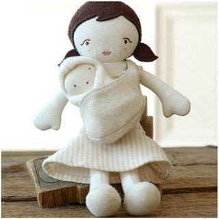 organic mummy and baby rag doll in a box by the chic country home