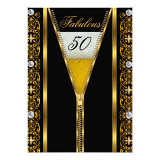 Fabulous 50 Elegant Zipper Diamond Gem Gold Drink Personalized Announcements