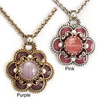 Sweet Romance Pewter Pink/ Purple Glass Daisy Necklace Sweet Romance Crystal, Glass & Bead Necklaces