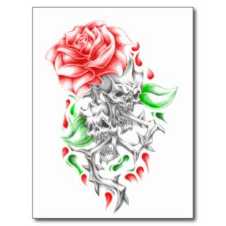 tribal roses skulls postcard