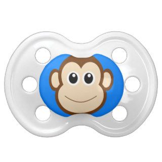 HAPPY BROWN CARTOON MONKEY SMILING FACE ROYAL BLUE BABY PACIFIER