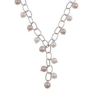 DaVonna Silver Pink and White FW Pearl 16 inch Link Necklace DaVonna Pearl Necklaces
