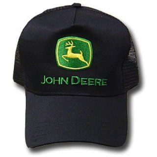 JOHN DEERE TRUCKER HAT CAP MESH FARM LOGO BLACK ADJ Sports & Outdoors