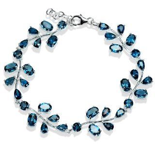 12.3ct. London Blue Topaz Sterling Silver Leaf 6.5 7.5" Adj Bracelet Tennis Bracelets Jewelry