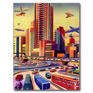 Retro Vintage Sci Fi Kitsch Future City Postcard
