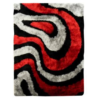 Hand tufted Flash Shaggy 650 Abstract Wave Red Shag Rug (5' x 7') 5x8   6x9 Rugs