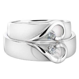 14k White Gold His and Hers Matching Wedding Rings 0.14 ct 6 mm Jewelry